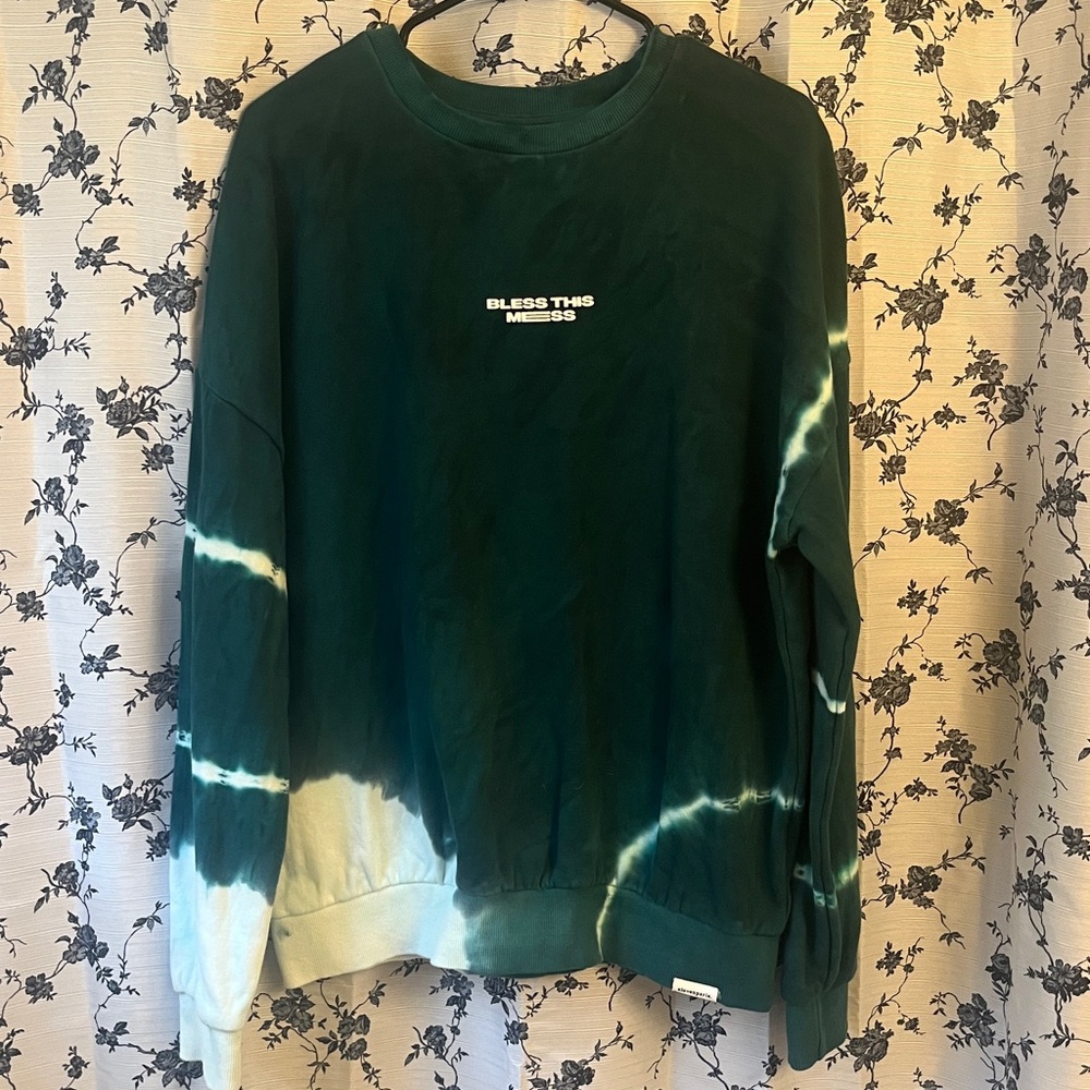 Elevenparis Unisex 'Bless This Mess' Green Tie-Dye Sweatshirt - Picture 2 of 6